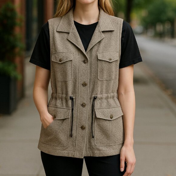 Chico's Vest Top Drawstring Waist Size 3 (XL) Taupe Beige Business Casual - Picture 1 of 5